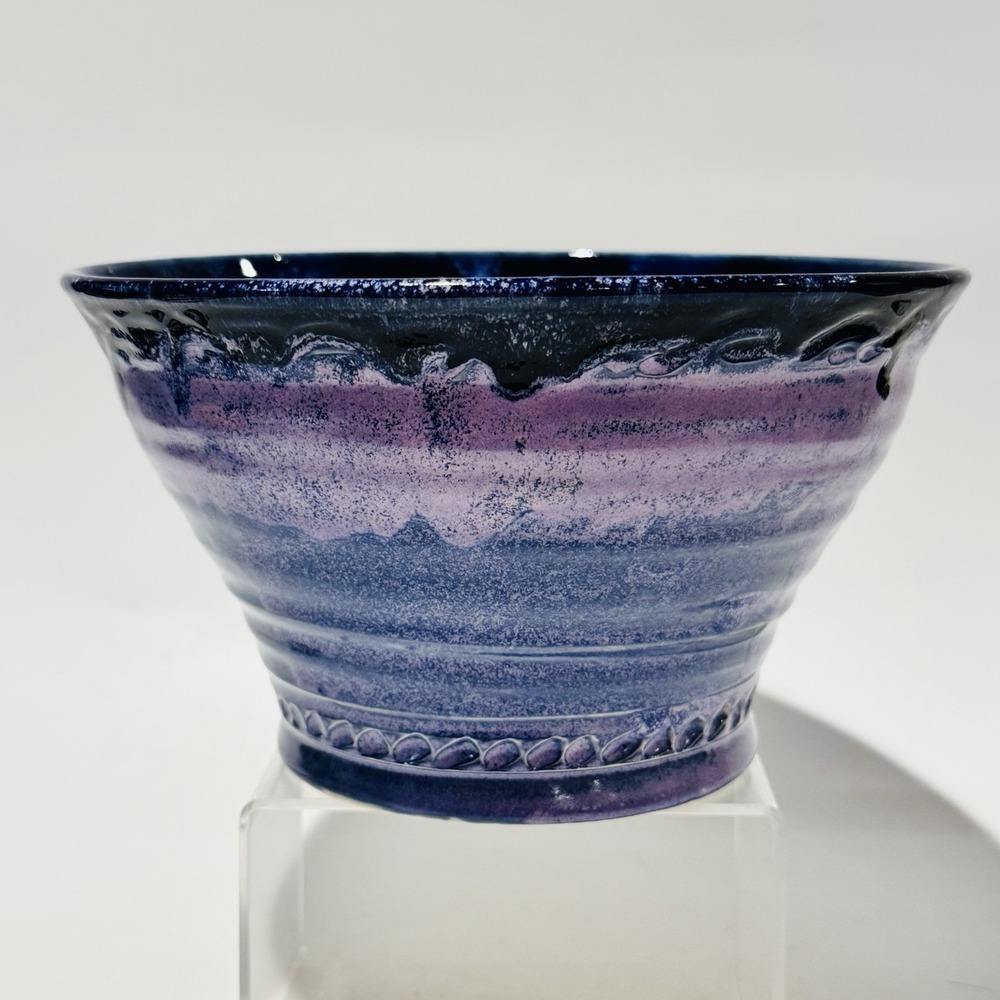 Vintage Studio Pottery‎ Bowl 8" Blue Lavender Stoneware Hand Thrown Art Pottery
